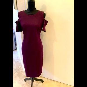 Calvin Klein dress burgundy peekaboo shoulders